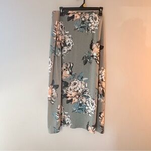 J. Jill Sage Gray Floral Maxi Skirt with Blue and Cream Blooms